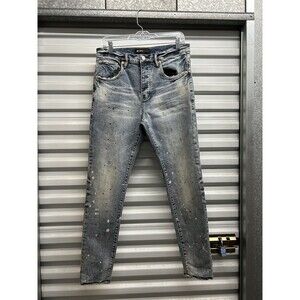 Purple Brand Jeans P002 Blue Button fly Distressed Paint Splatter 31 x 29